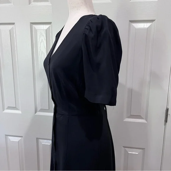 Ann Taylor Black Twill Button Front Midi Dress Size Medium Petite - Picture 3 of 11